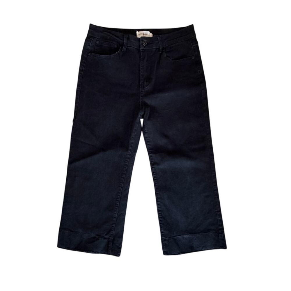 Umgee Black Denim Wide Leg Cropped Raw Hem Pants J4040